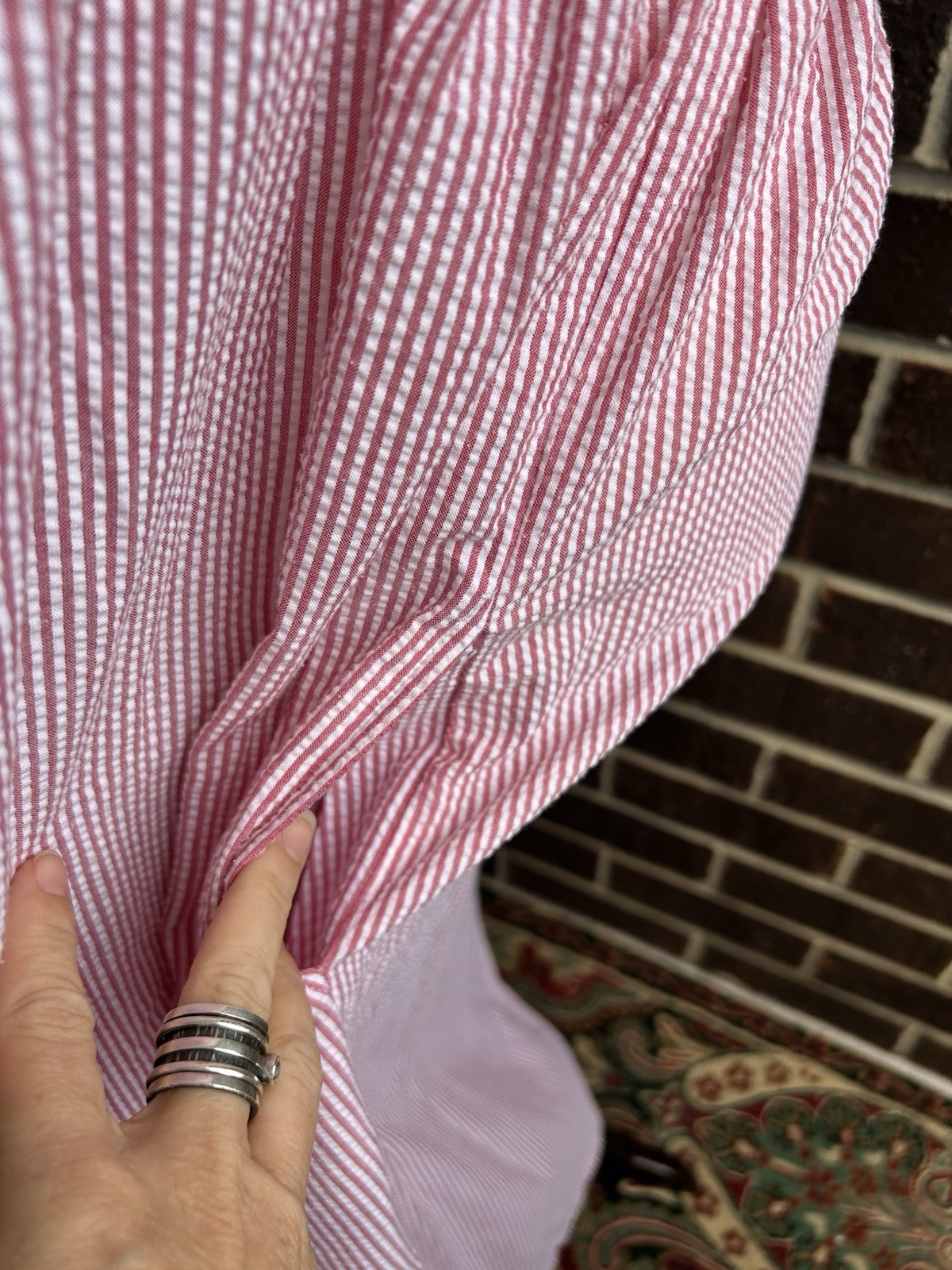 80s 90s Red Striped Seersucker Shift Dress Tomato Girl Cottagecore Sundress L