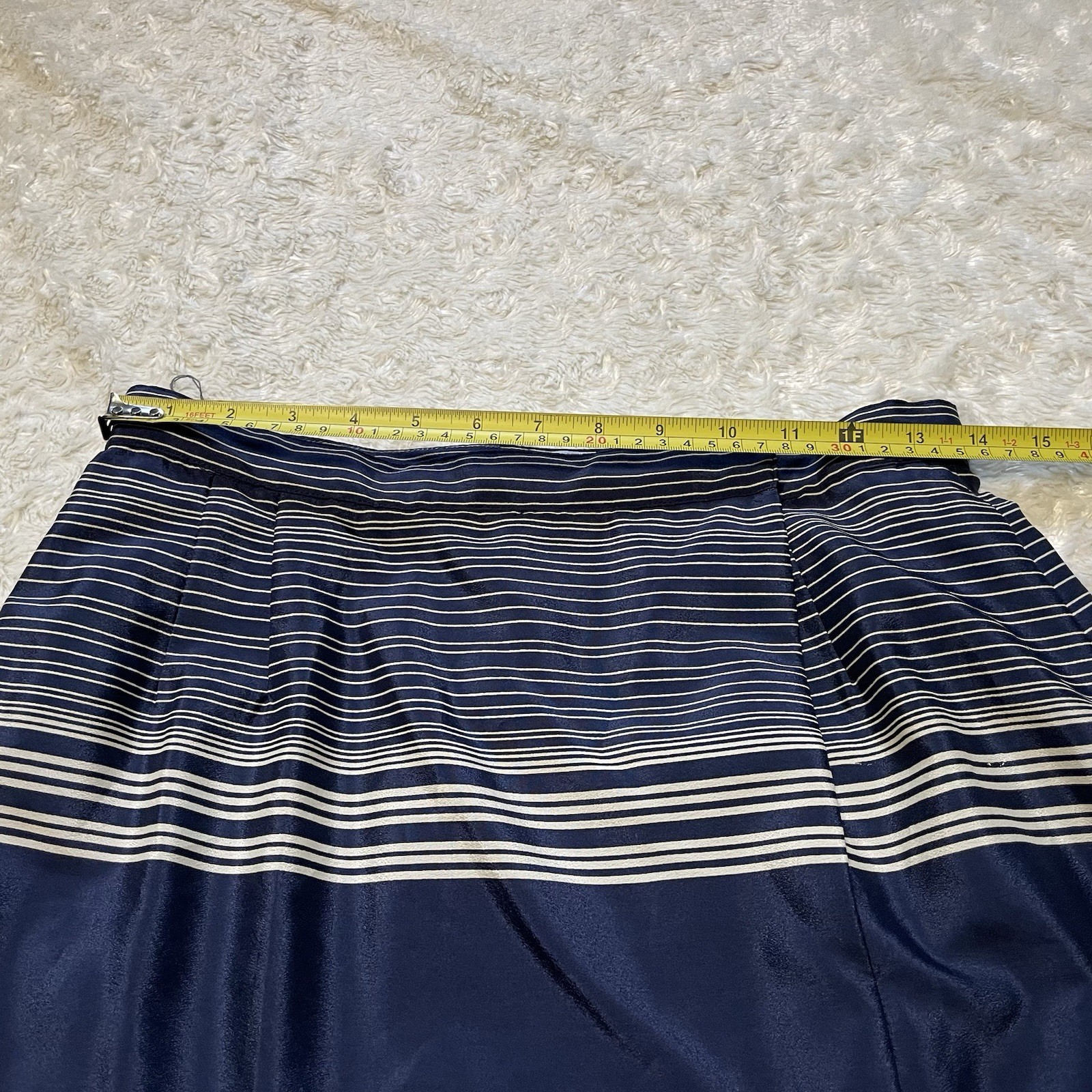 vintage 70s Malcolm Starr navy blue white striped wrap maxi skirt S/M flawed