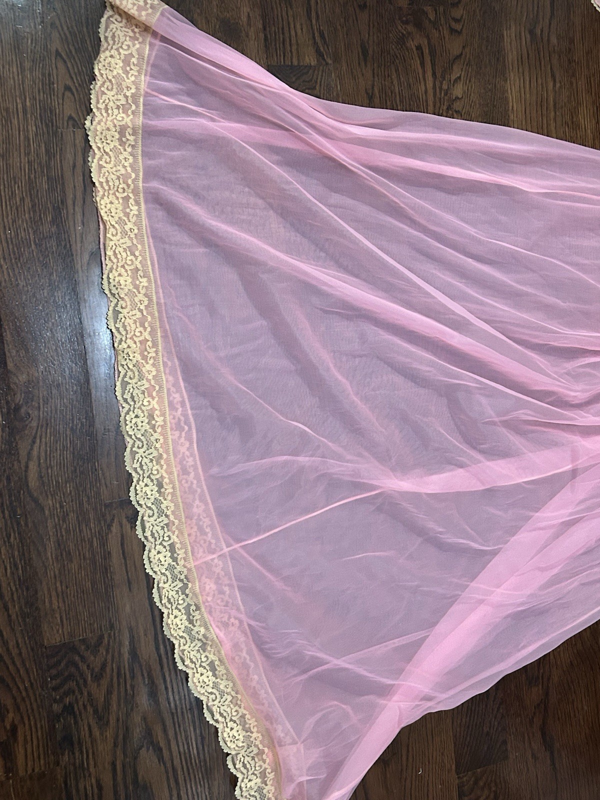 Vintage Jenelle Of California Peignoir Chiffon Nightgown Robe Set Bright Pink
