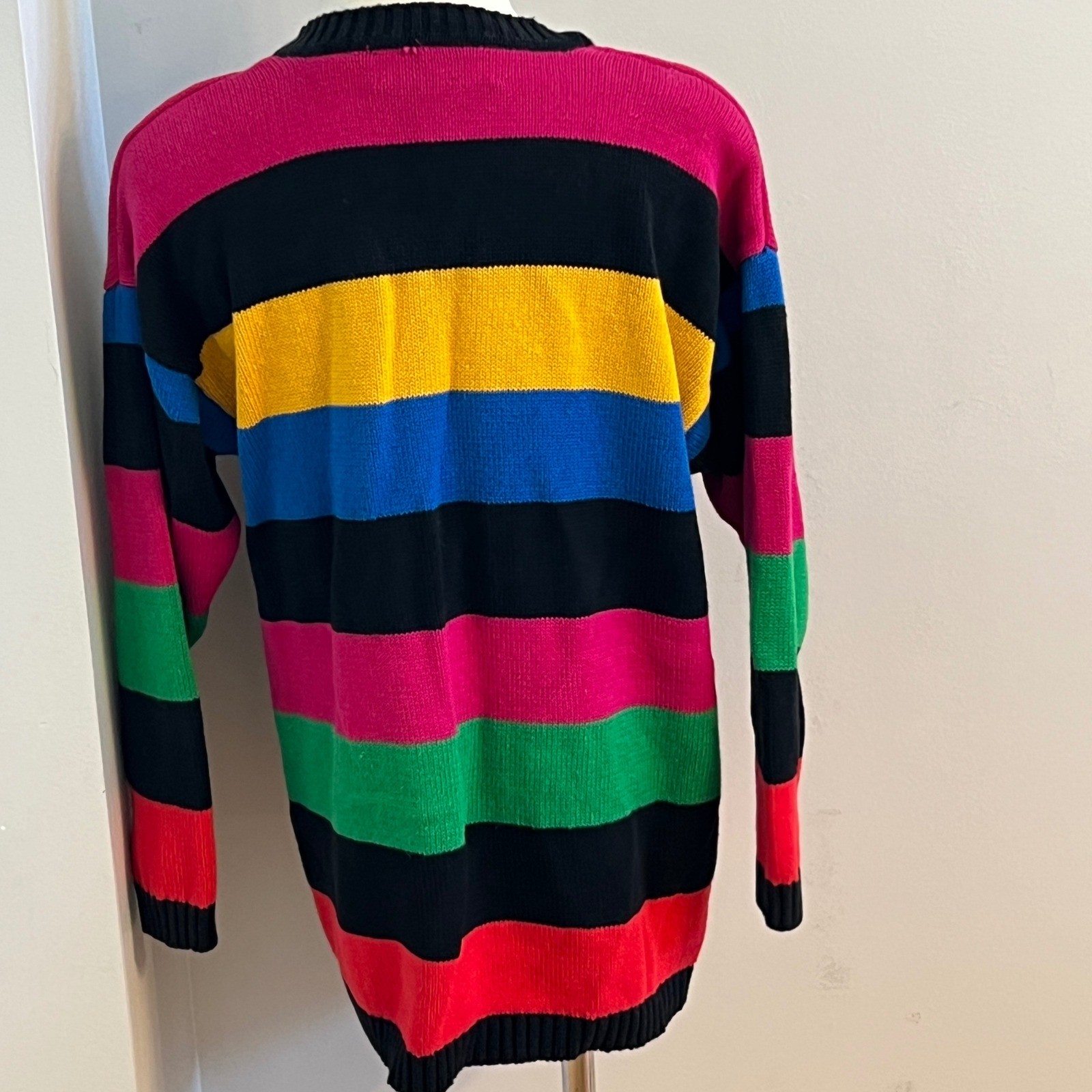 Chaus Sport Vintage Multi-Color Striped Embroidered Cardigan Sweater Womens M