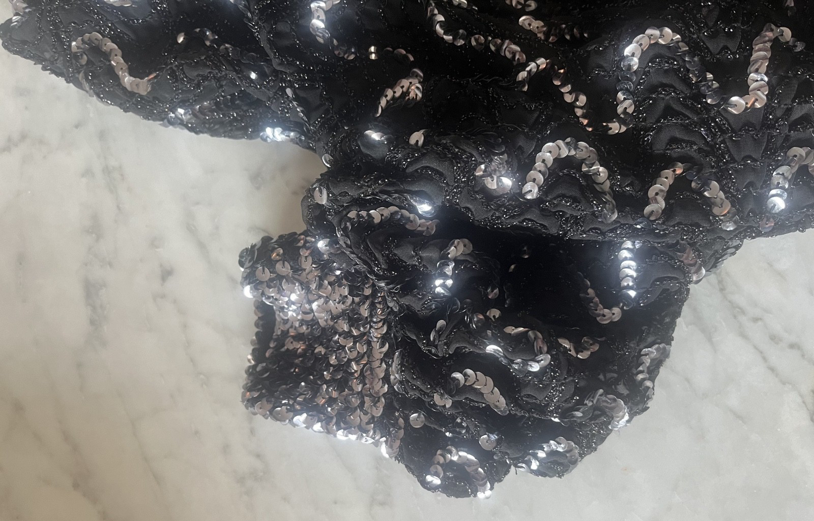 Vintage St. Martin 80s Cropped Top Black Sequin Blouse Bell Sleeve Peek S/M