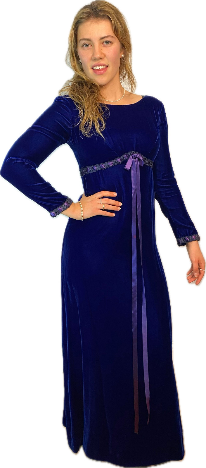 1960s Blue Velvet Floor Length Maxi Party Dress
