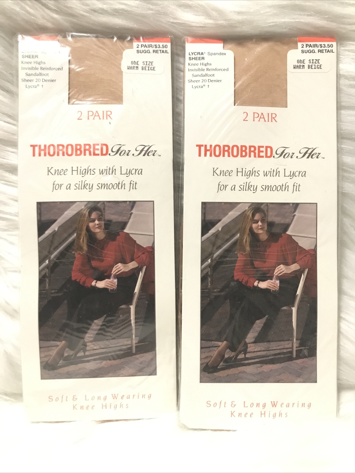 Vintage Thorobred For Her Warm Beige Nylon Knee Highs 4 Pairs New 20 Denier