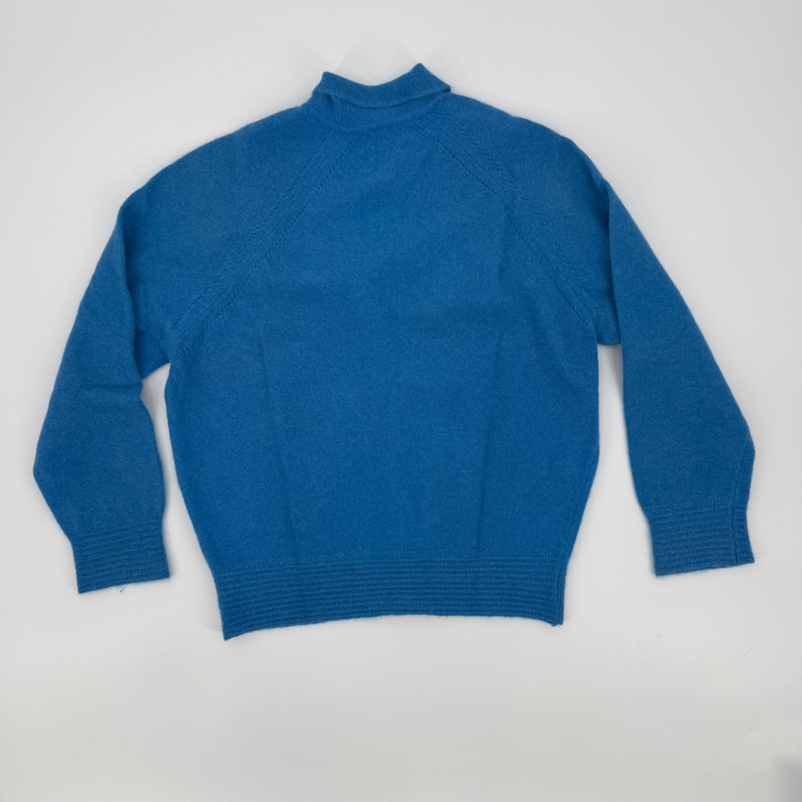 Vintage 60s 70s Loubella Knits Blue Pointelle Lambswool Fur Knit Sweater Collar