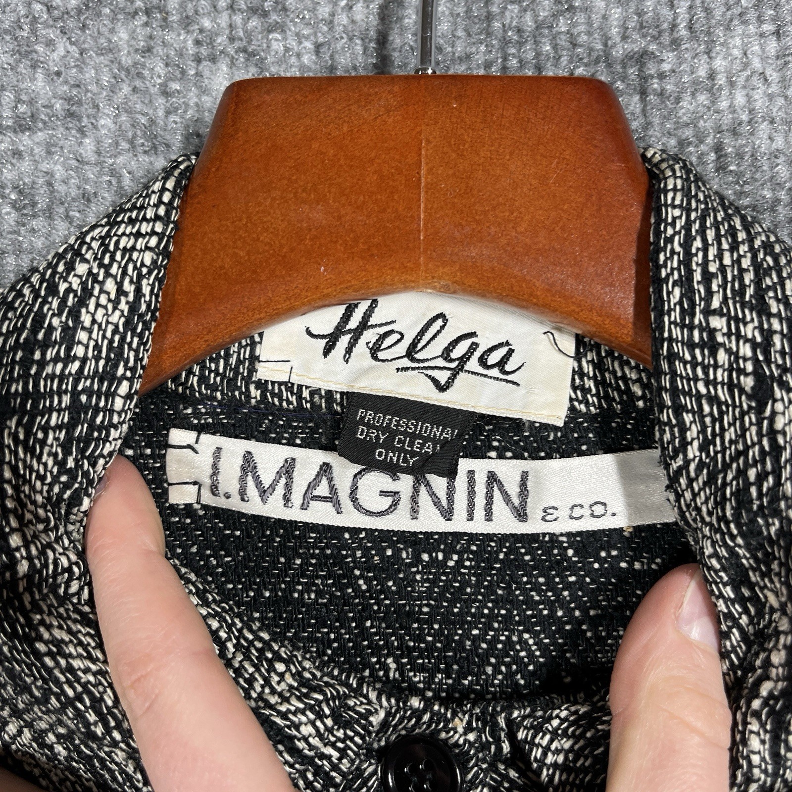 VINTAGE 70s I. Magnin Helga Shirt Dress Womens Size Small Tweed Cotton