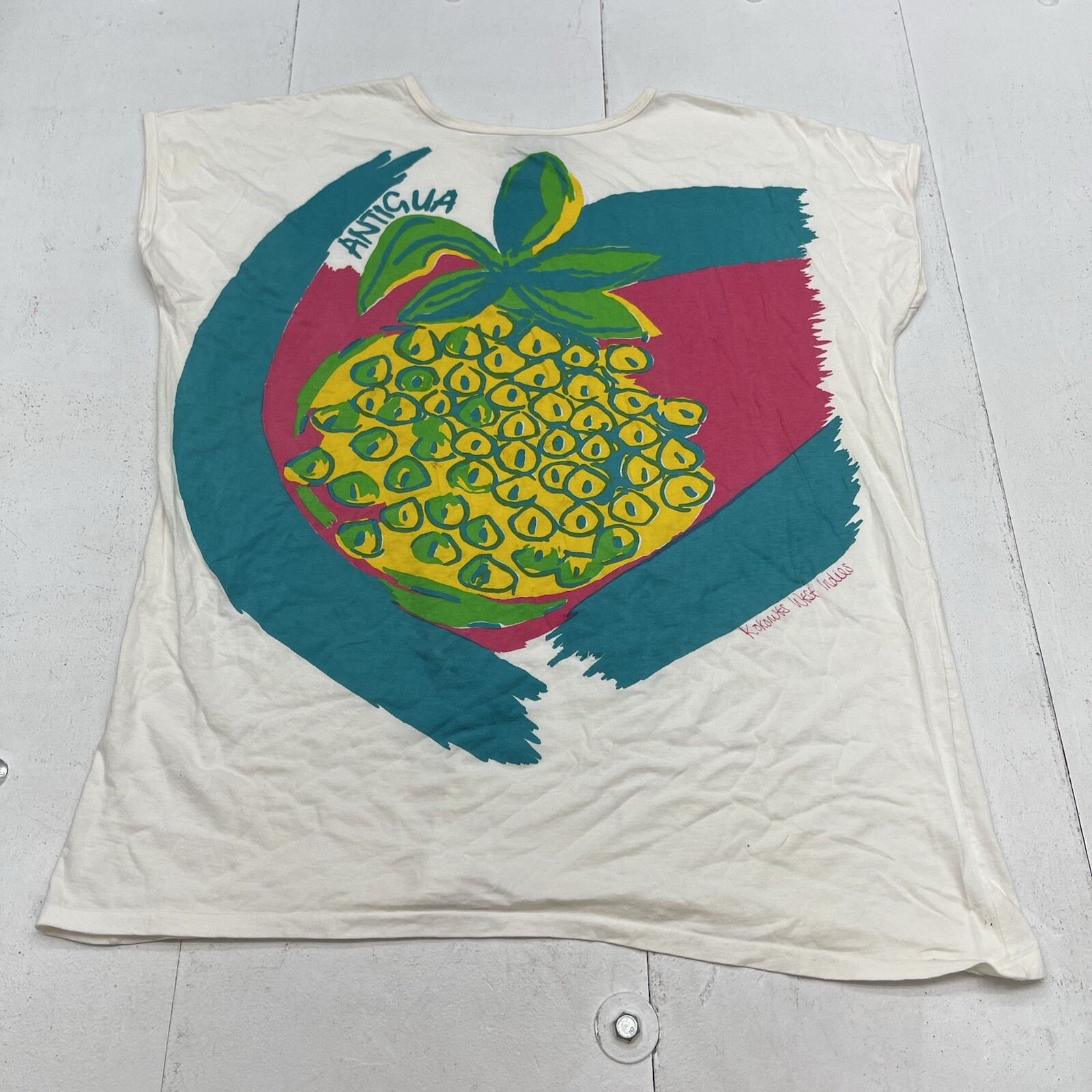 Vintage Kokonuts White Antigua West Indies Short Sleeve T Shirt Women’s Size OS