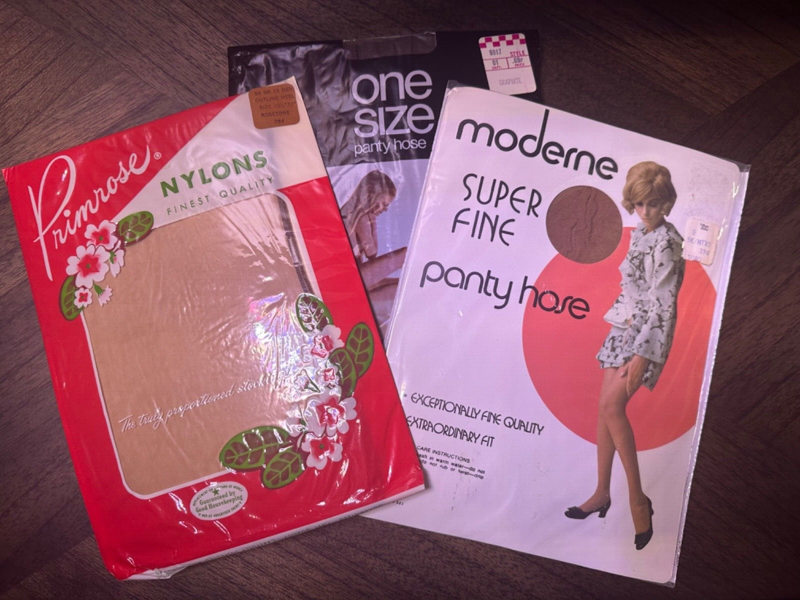 Vintage lot 3 pantyhose-Primrose, Moderne, One Size, NOS 1950s 1960s 1970s