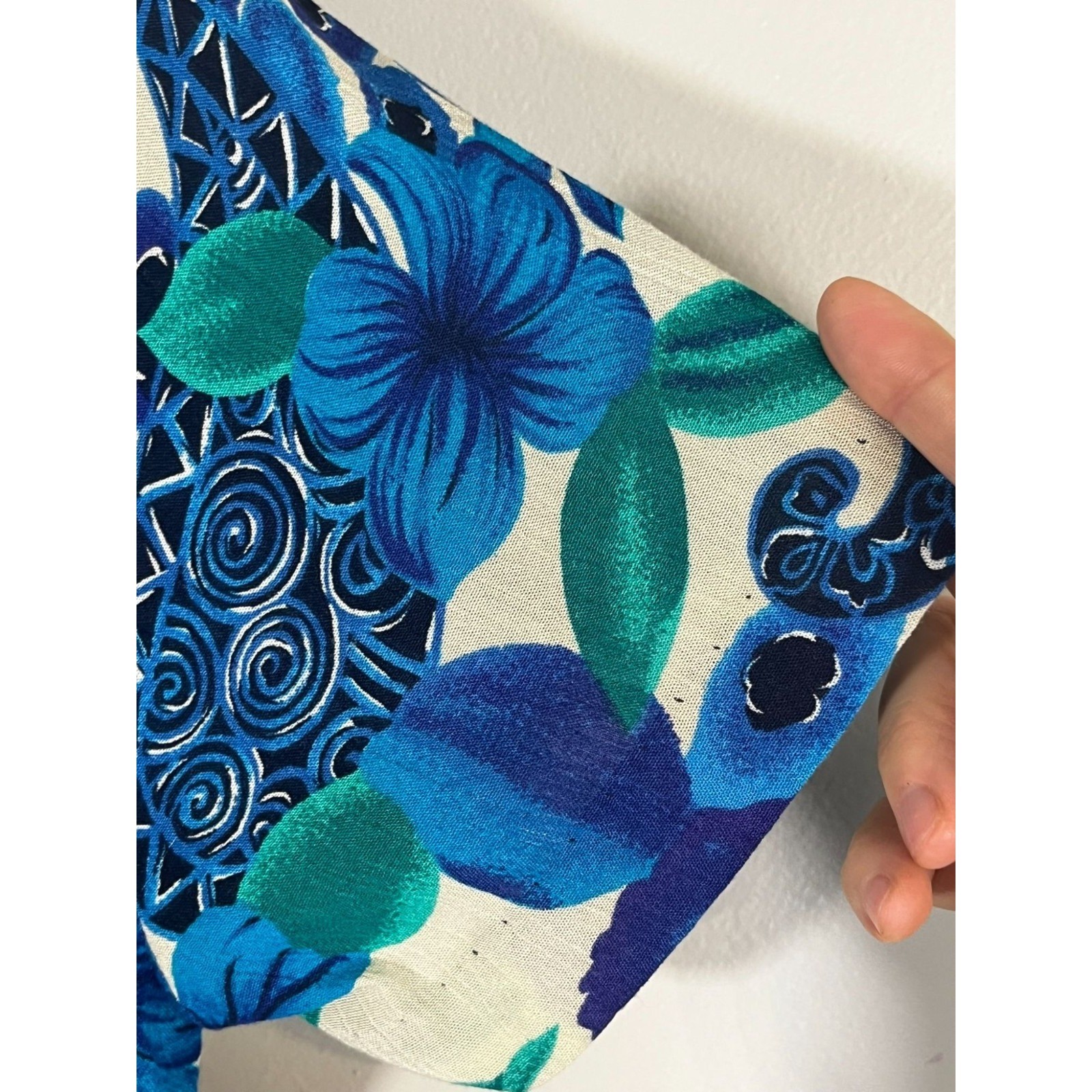Vintage Floral Paisley Dress Blue 16 Tropical Mod Retro Preppy Classic Secretary