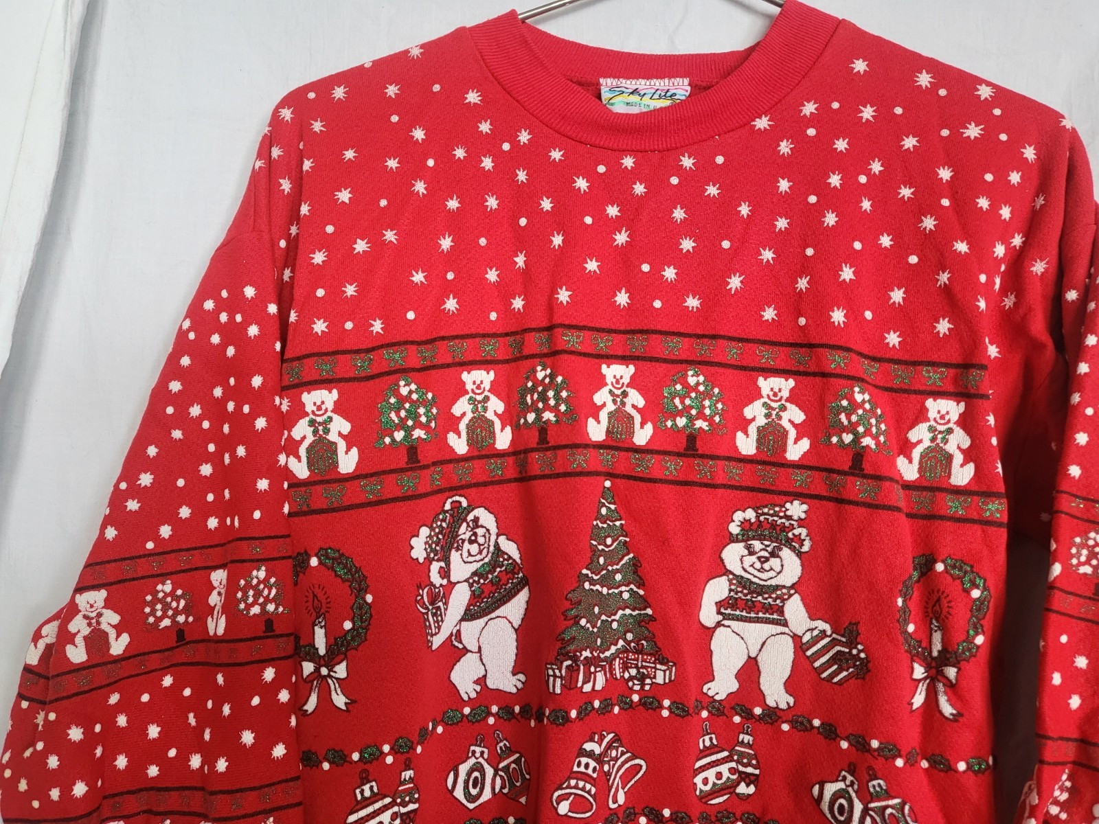 vintage sky lite 80s red teddy bear christmas crewneck sweater M