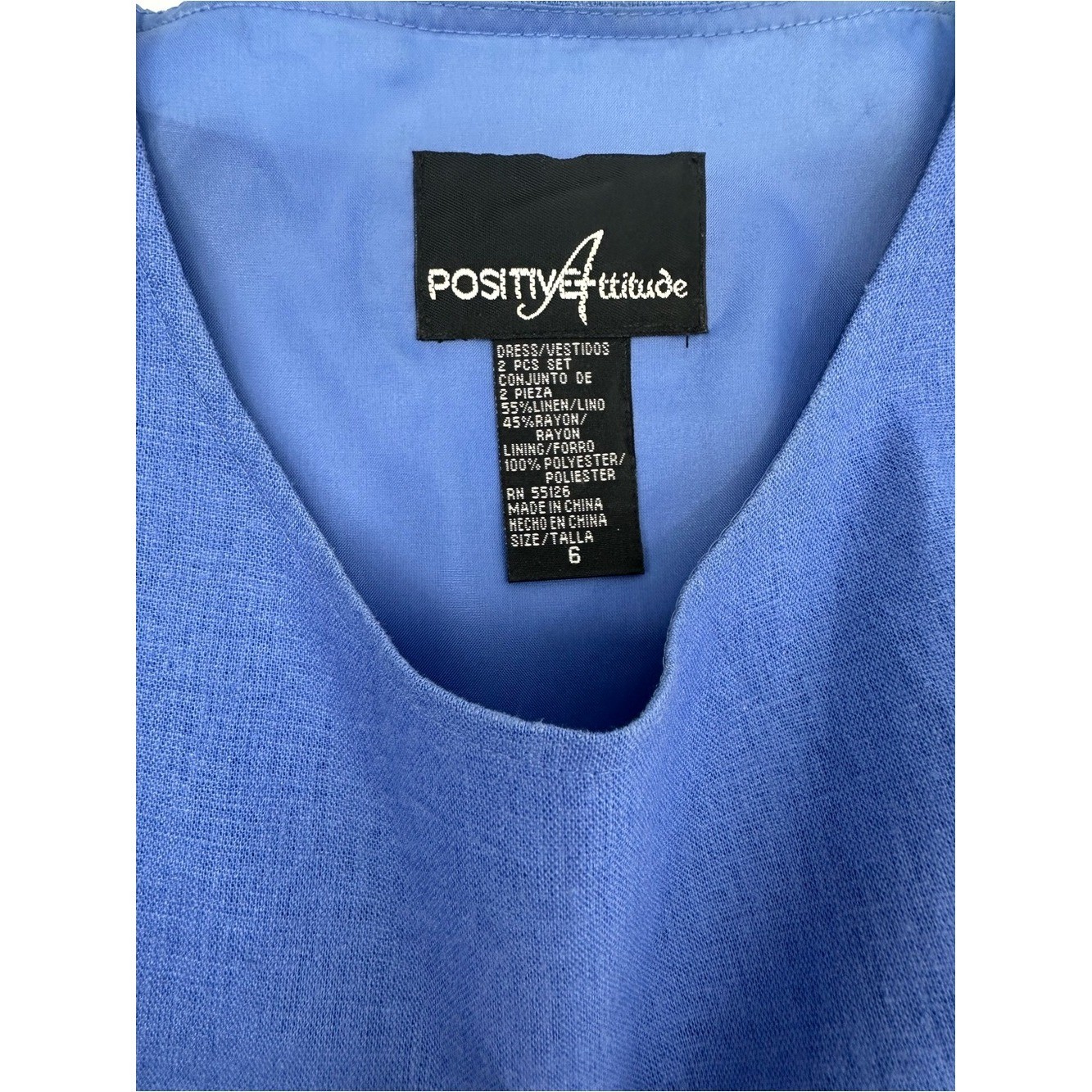 Vintage 90s Positive Attitude Blue Linen Blend Dress Jacket Set 6 NWOT 1180