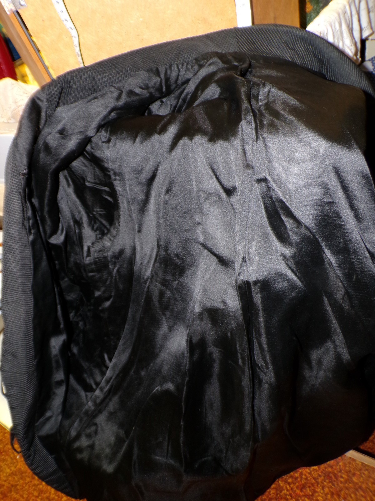 Antique Faille Black Opera Coat Satin Lining Bust 46″