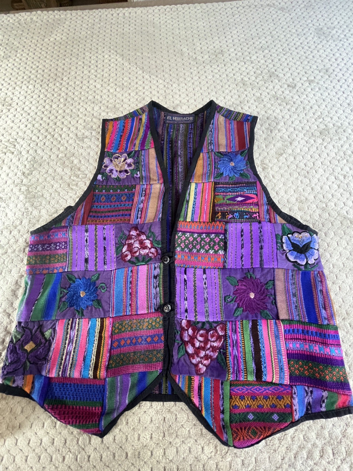 Vintage Embroidered Hand Woven 100% Cotton Vest Made in Guatemala Size M Rare!