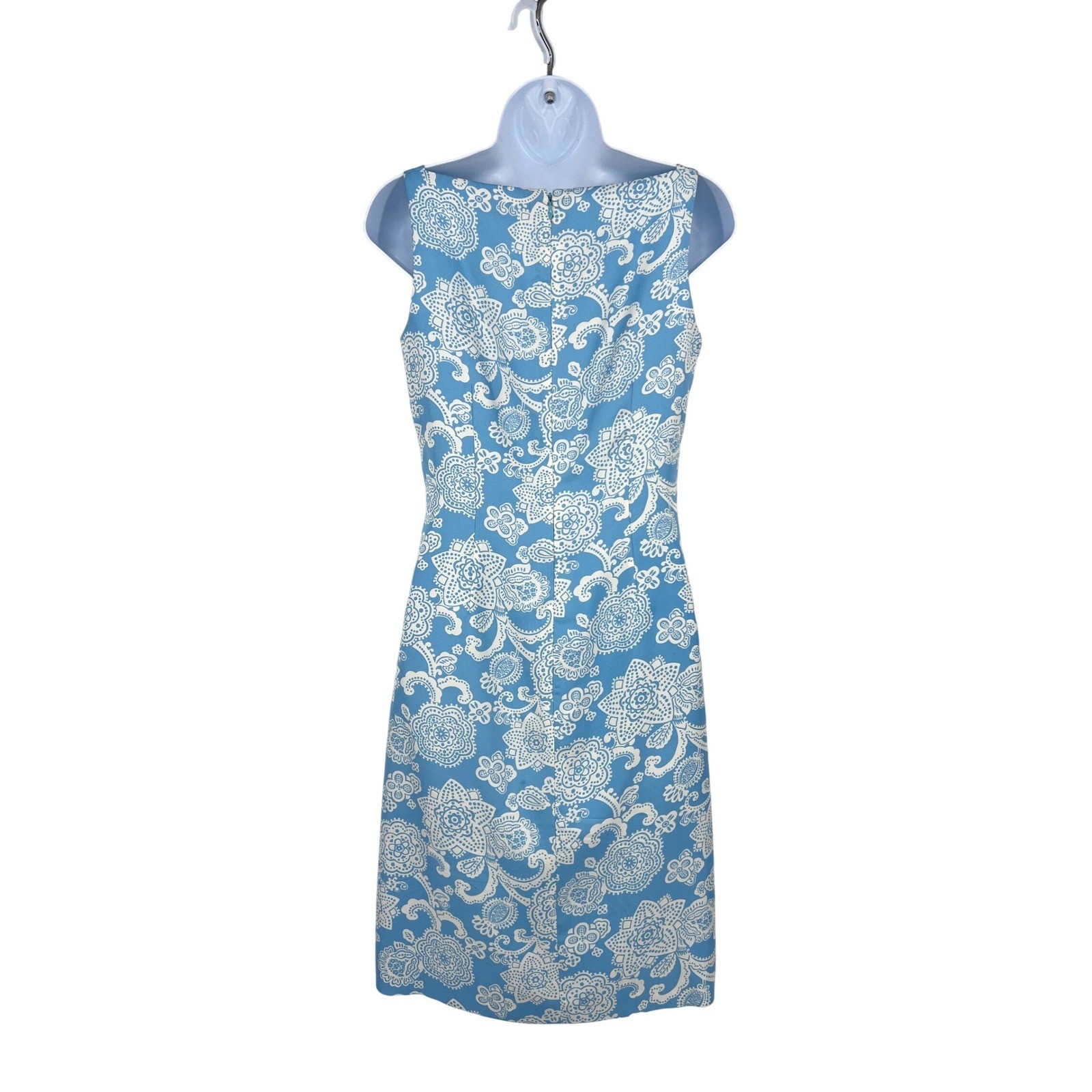 Vintage 90s Ann Taylor Blue White Silk Paisley Floral Sheath Dress Size 2