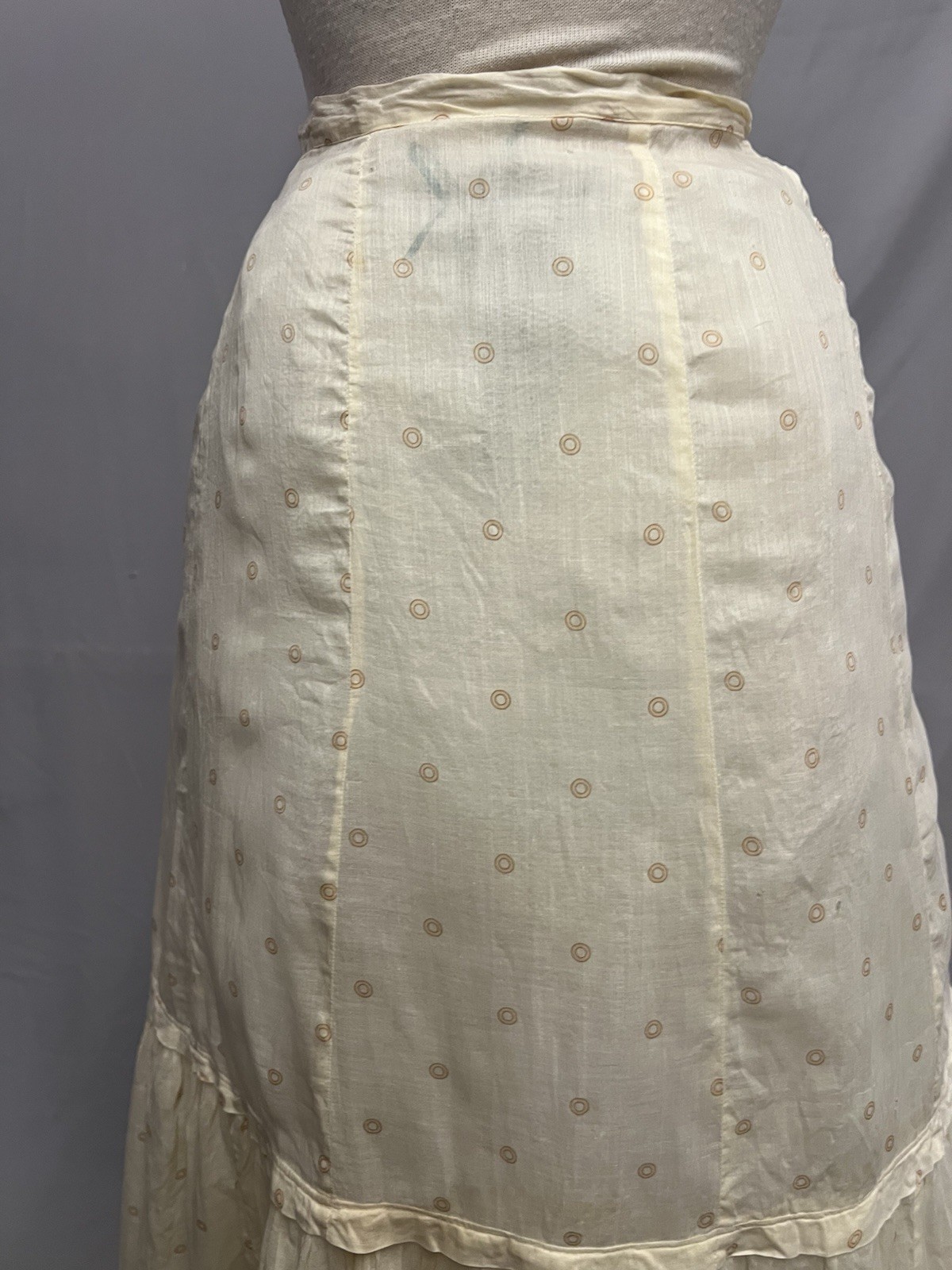 1900 Antique Yellow Cotton Circular Print Day Skirt