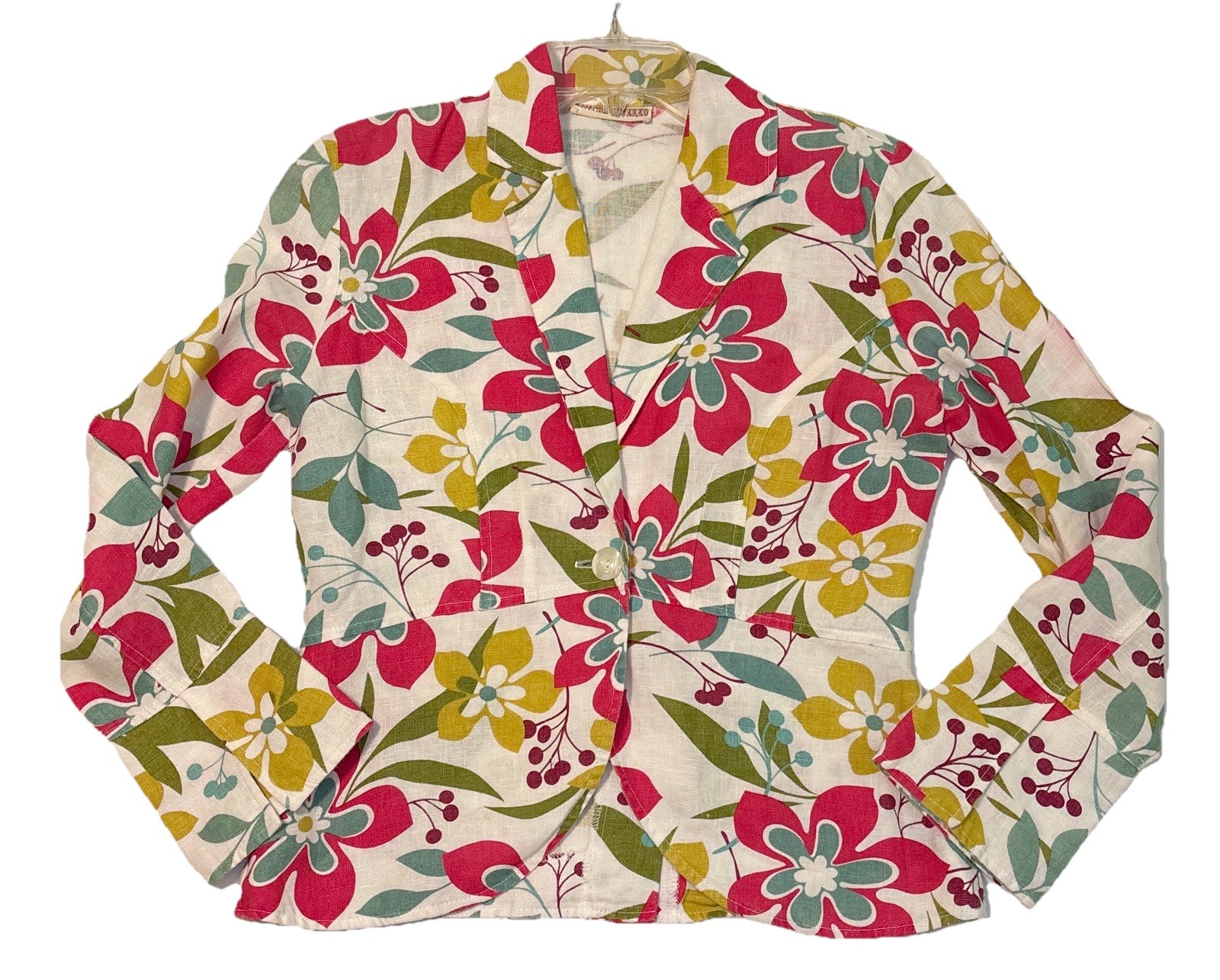 Vintage Gotcha Covered Floral Linen? Jacket Blazer Sz M No Tag Tropical Colorful