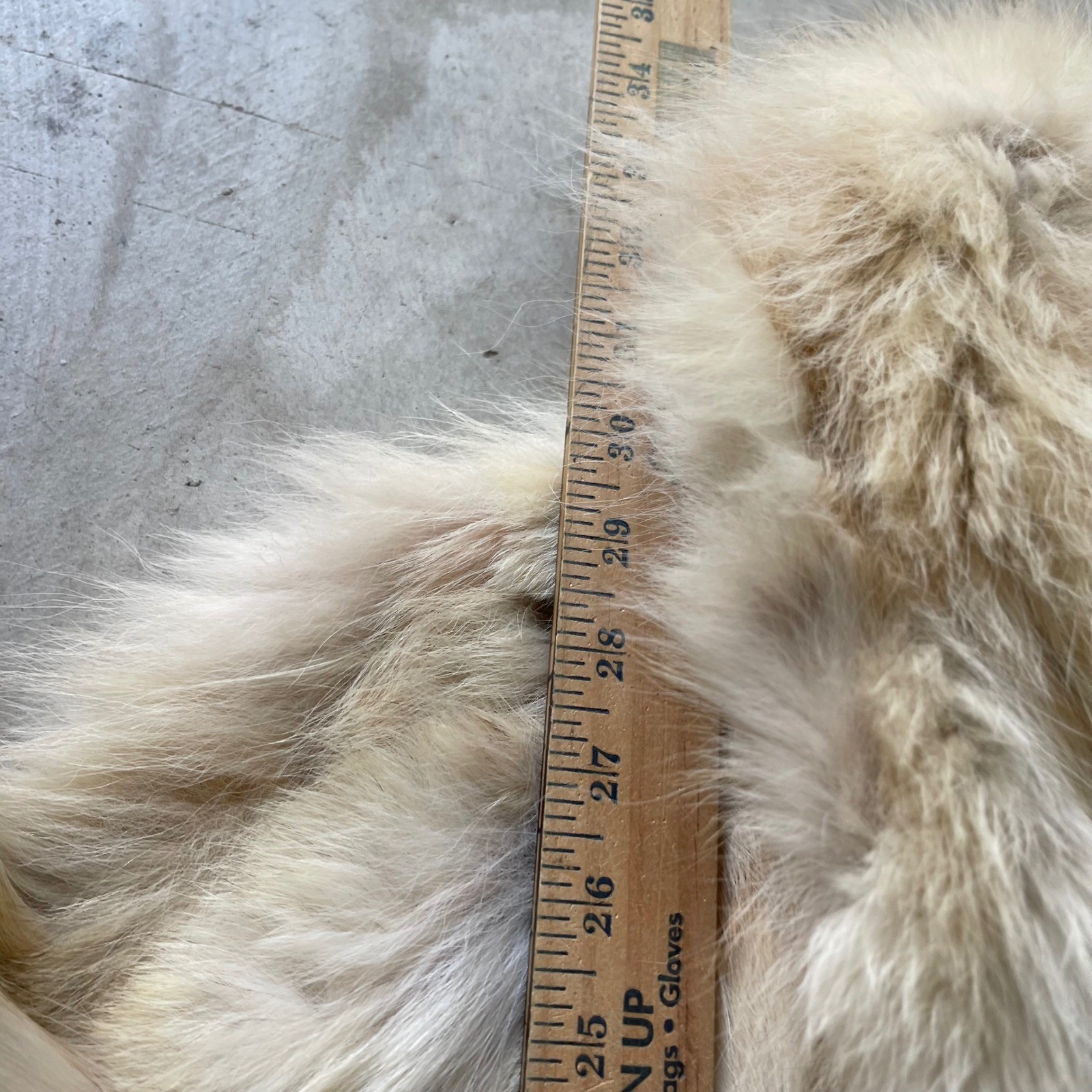 Vintage Genuine Fox Fur Coat Cream Tan Mid-Length Shawl Collar Distressed Flawed