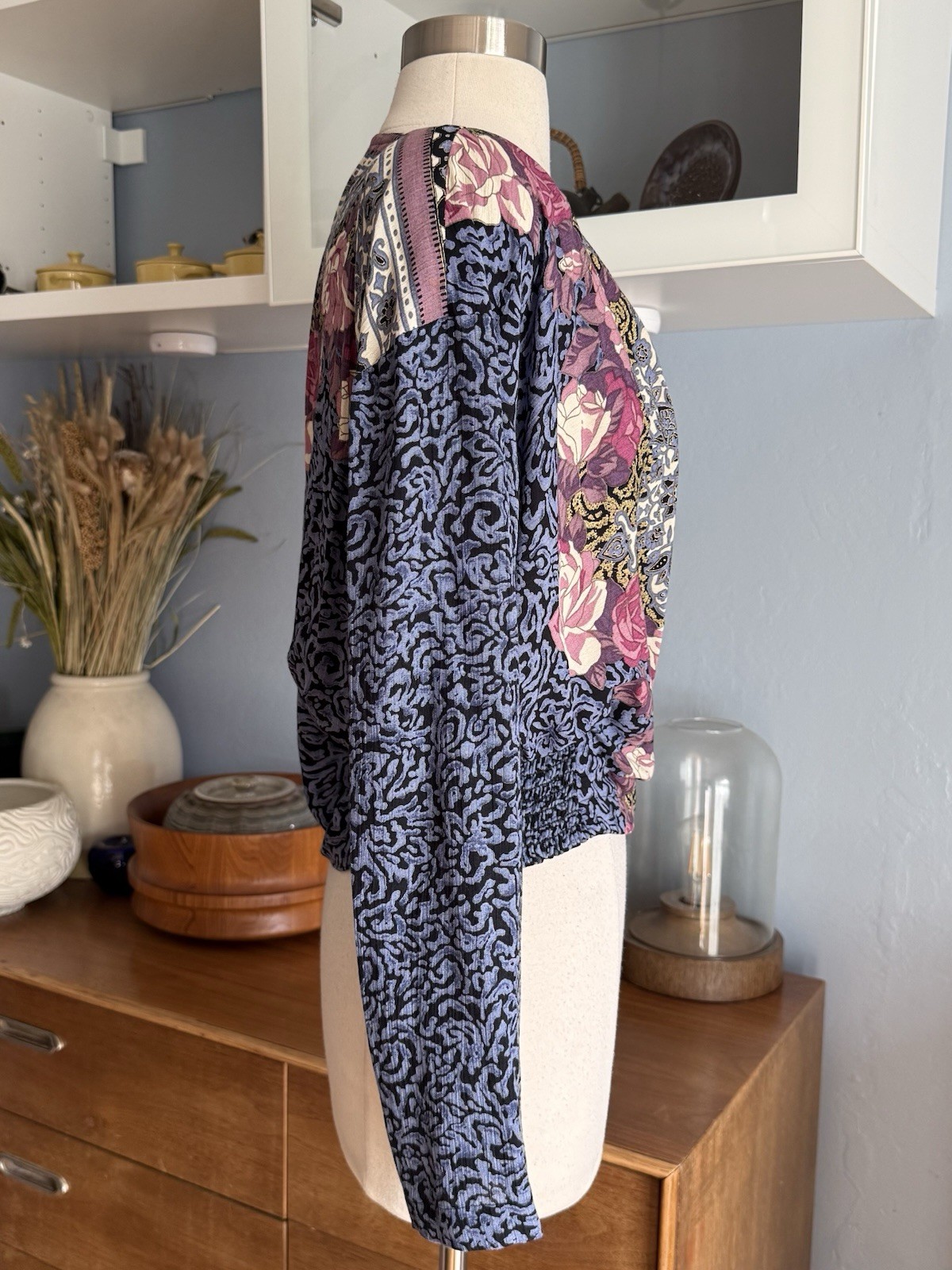 Carole Little Petites Vintage 90s Floral Front Wrap Crop Top Blouse S/M Boho