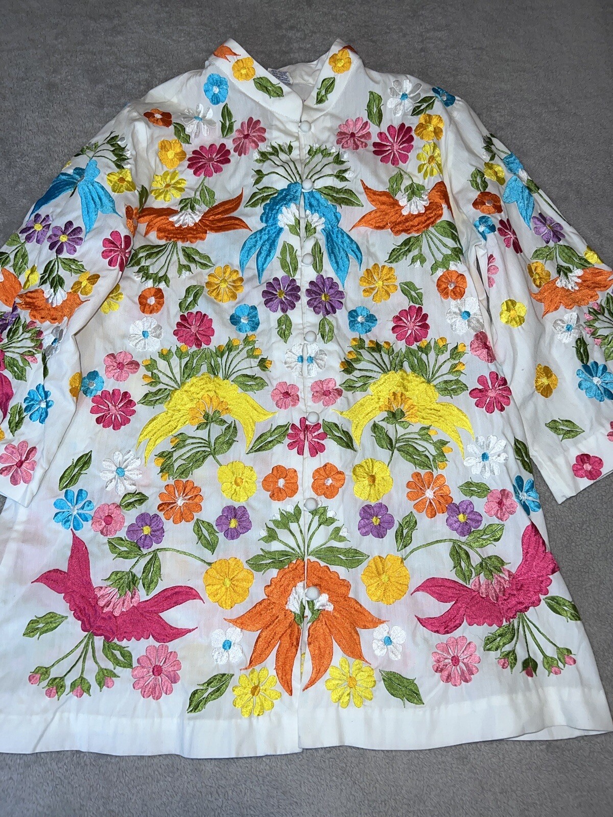 Vintage CHUCHI Colorful Floral Embroidered Tunic Jacket Top Sz S