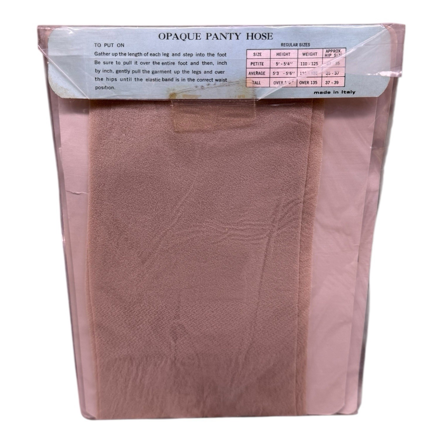 Vintage 100% Nylon Seamless Opaque Pantyhose Medium Bone Made In Italy