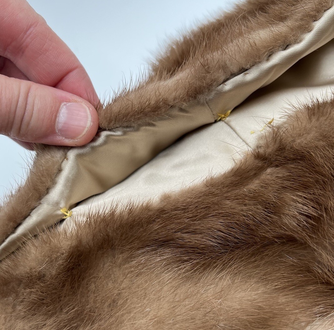 VTG Mink Fur Stole& Hat Shawl Collar Shoulder Wrap Brown O/S 60s 50s