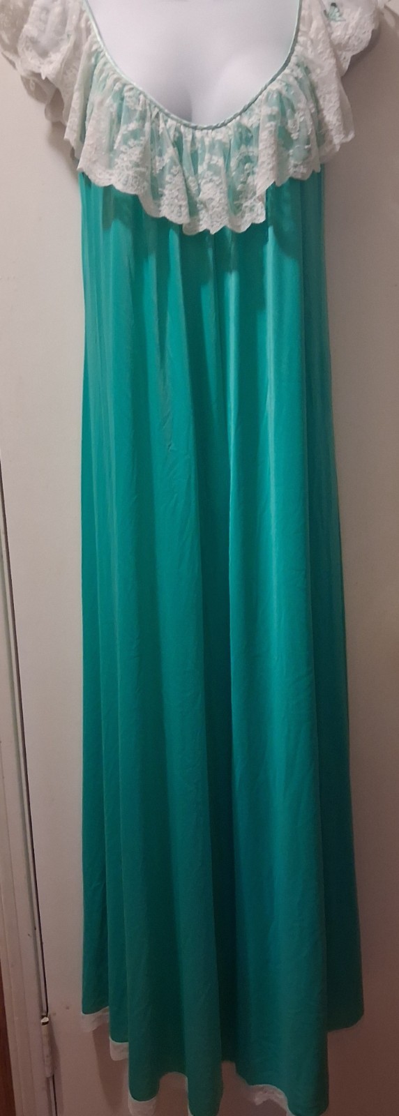 Lucie Ann Vintage Teal Nightgown Vintage Lace Trim Large