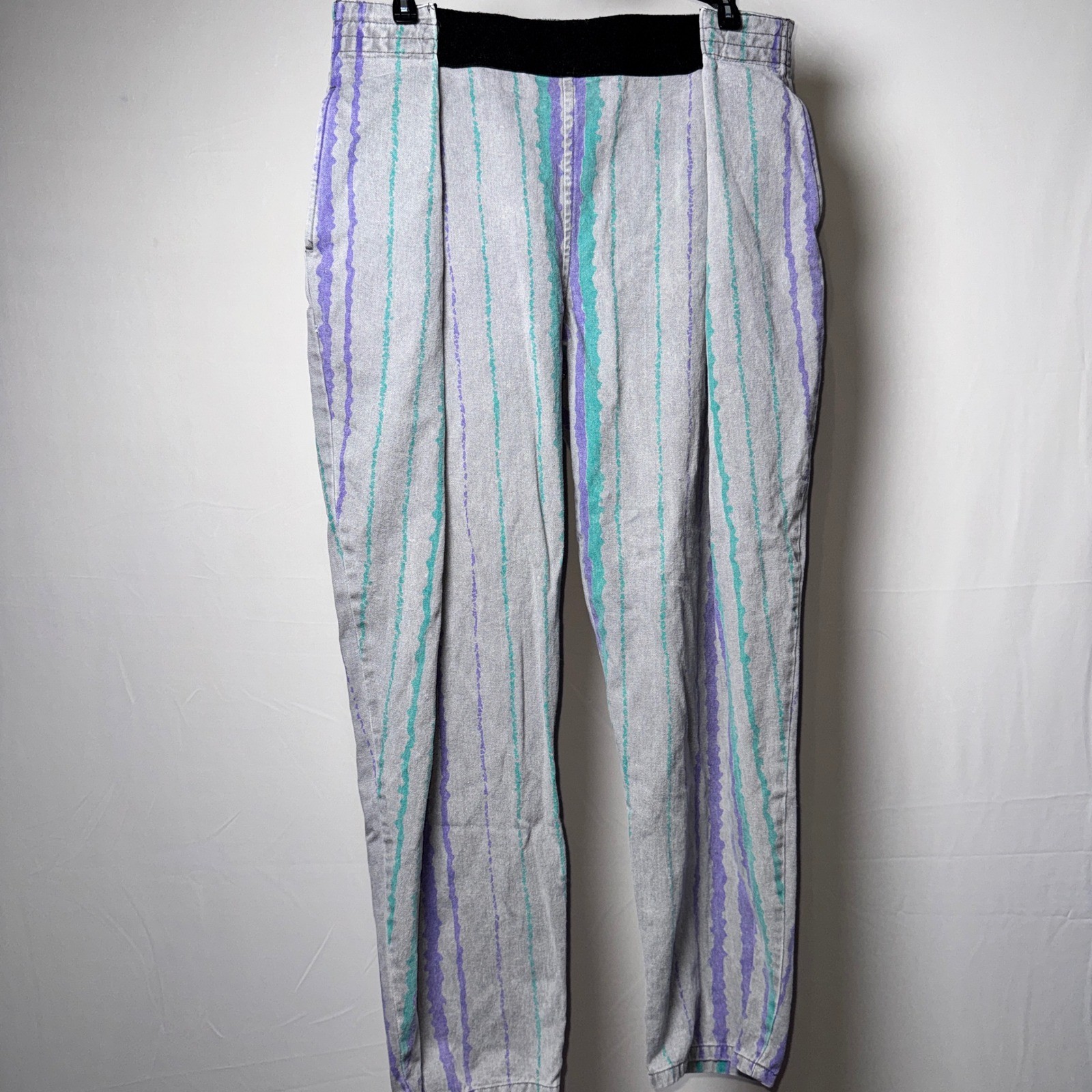 Vintage 80s/90s Gray Purple Striped Cotton Parachute Weightlifting Pants L 14-16