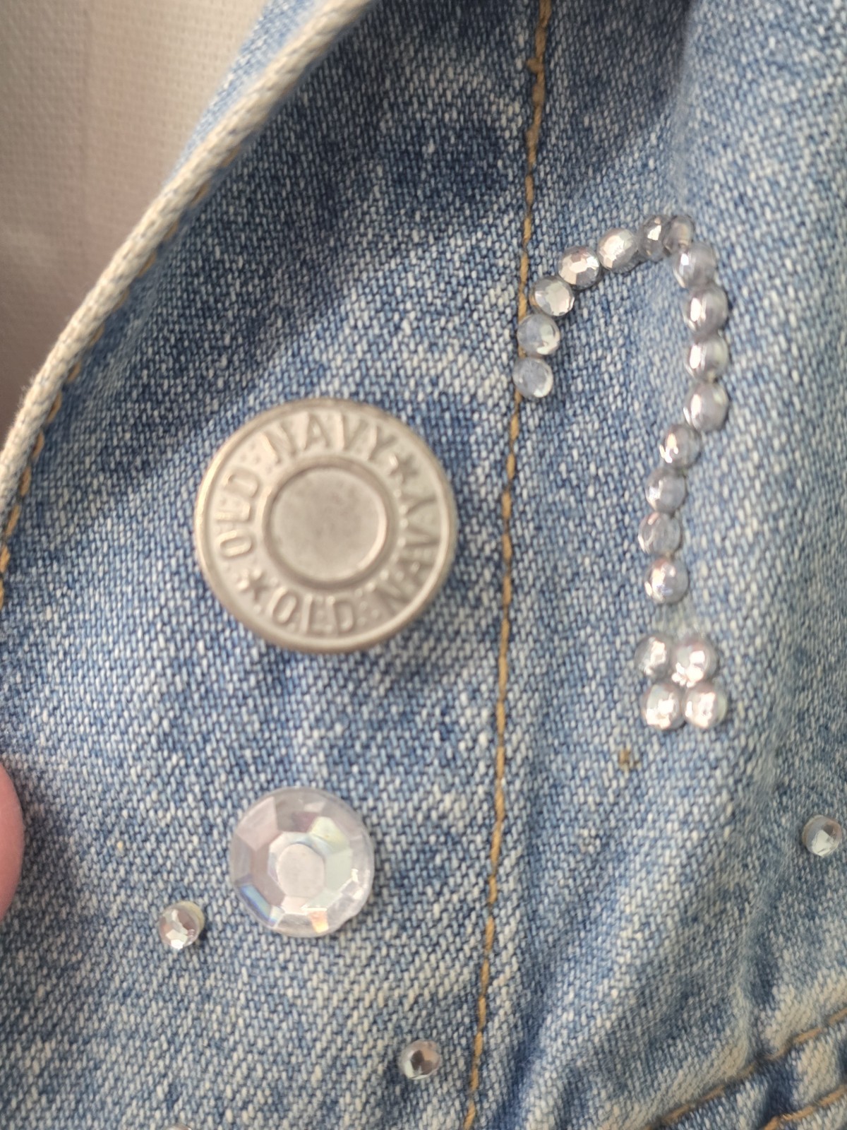Vtg Old Navy Large Womens Jeans Vest Diva Patches Jeweled Pins Biker Vest