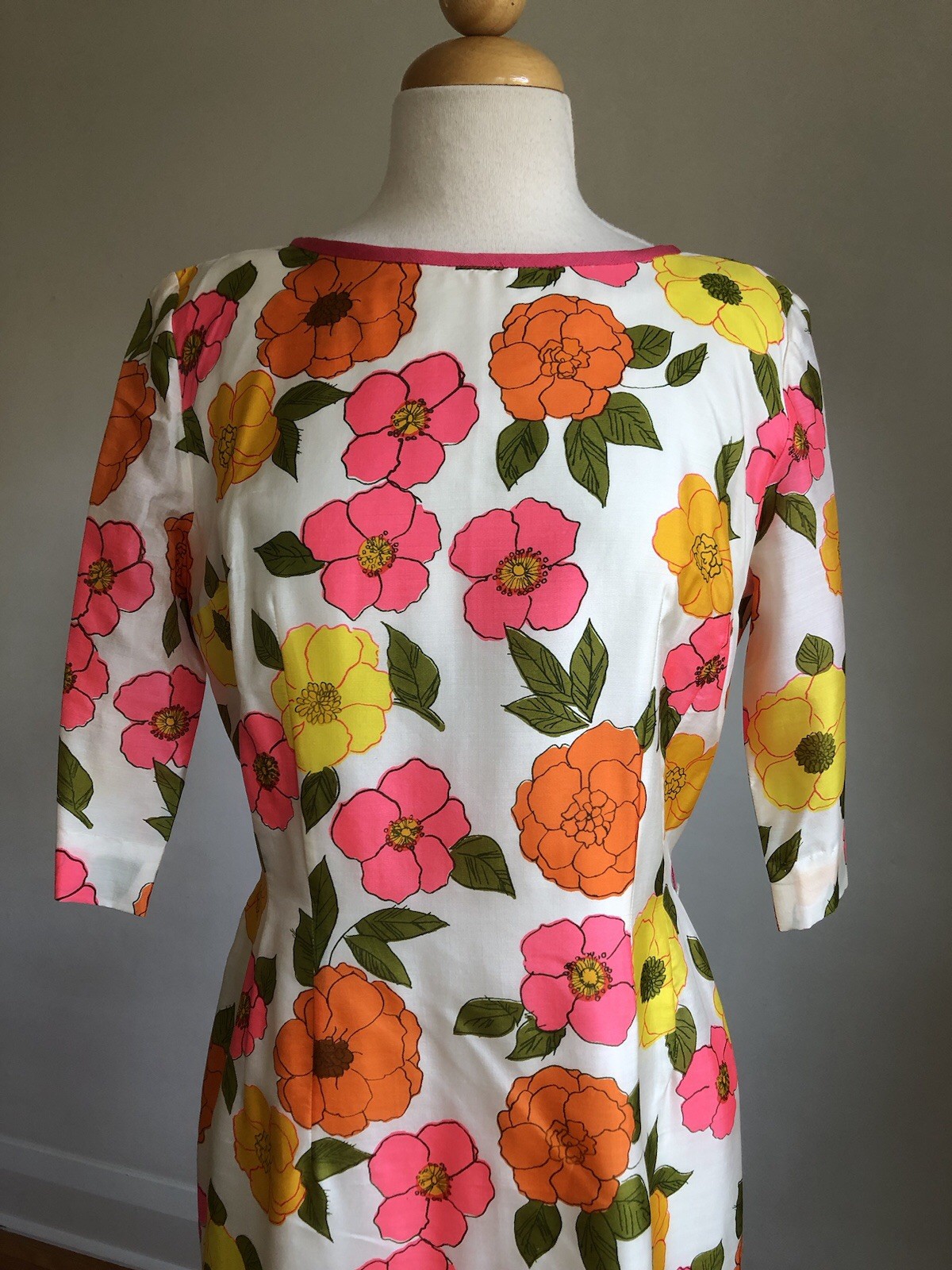 STUNNINGVTG EDITH FLAGG Floral 100% Silk Knee-length Sheath Dress SZ 12