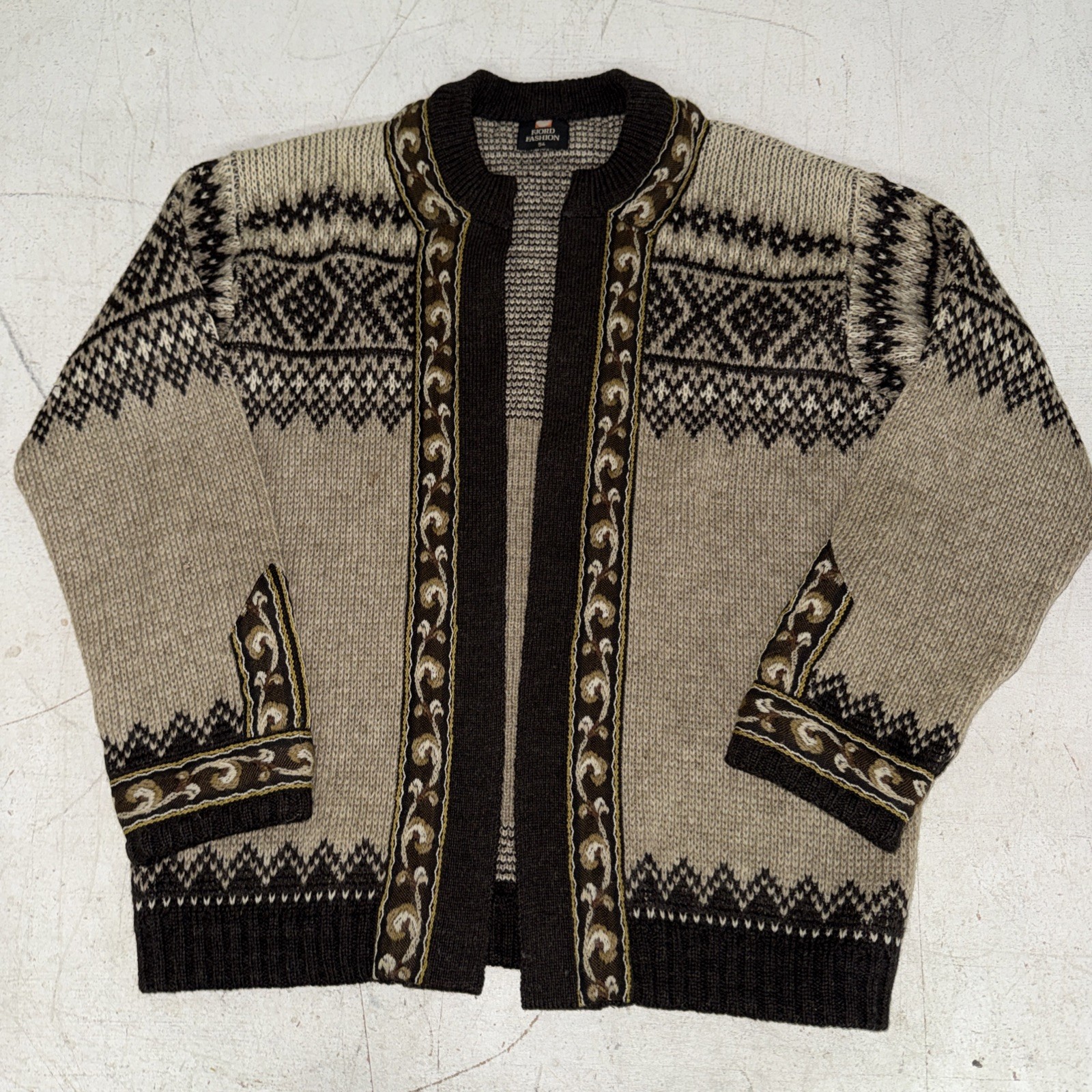 VTG Fjord Fashions Norway Wool Folk Jacket EU 54 Norwegian Nordic