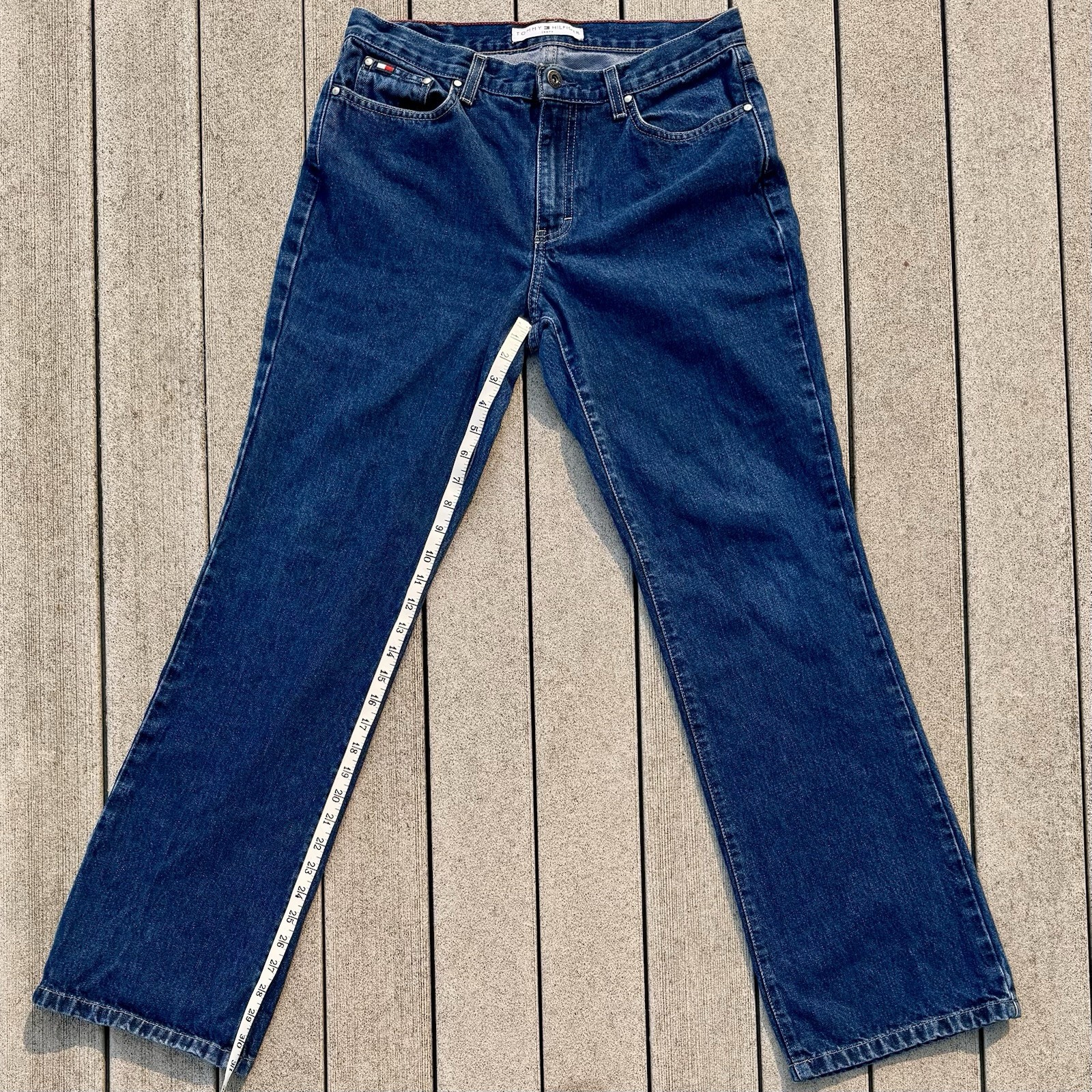 VTG Y2K 90s Tommy Hilfiger Women Sz 6 Denim Jeans Boyfriend Flag Pocket Boot Leg
