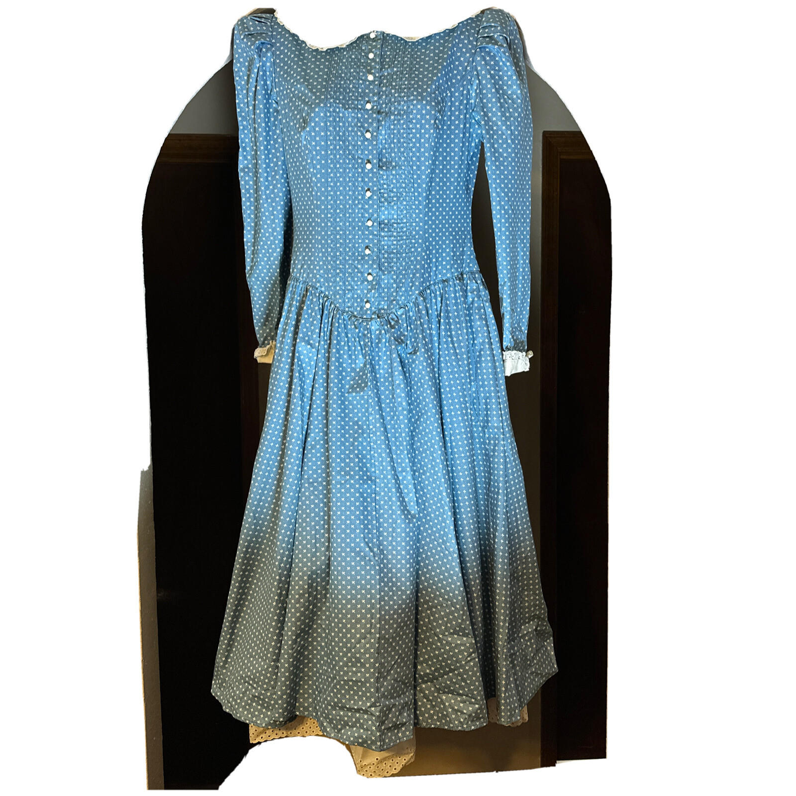Old Vtg 1970’s s Amish Womans Dress Blue Cotton Nice 47” Long