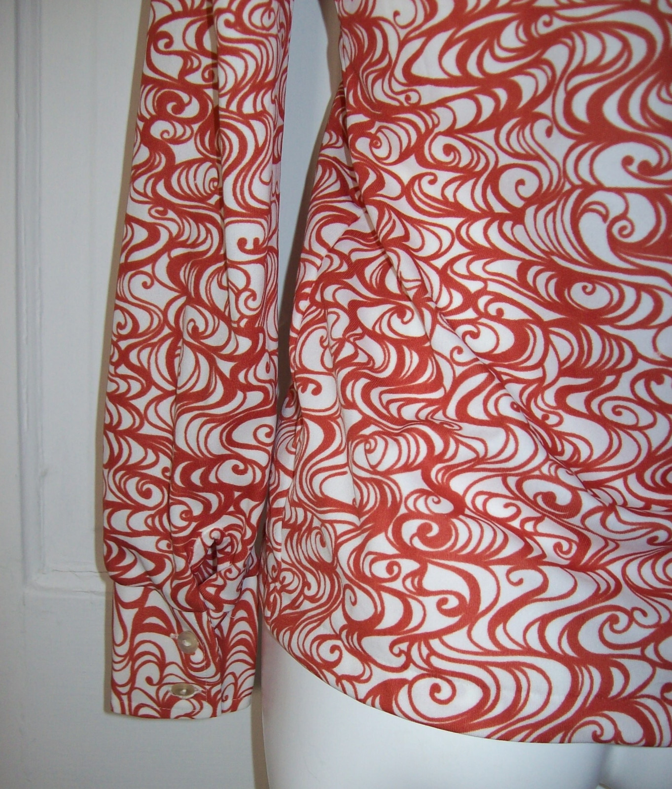 Vintage Womens 1970s Pointed Collar Long Sleeve, FROGS, SWAN, LILLY PADS