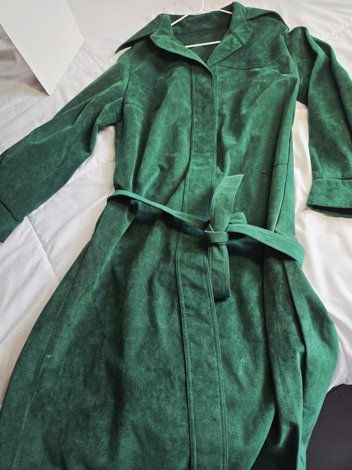 Vtg 80’s Indie Trench Coat Womens M Green Ultra Suede Collection Boho Retro