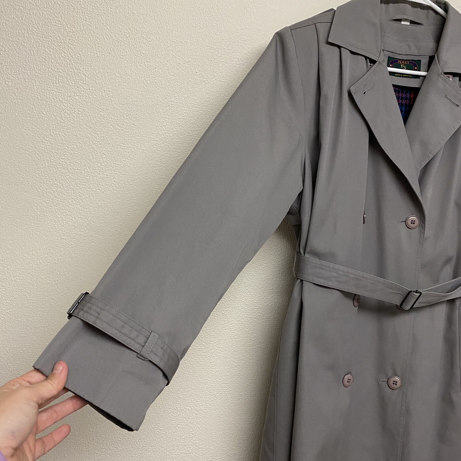 Vintage Fleet Street Trench Rain Coat Gray Size 10 Button Up Wool Blend Liner