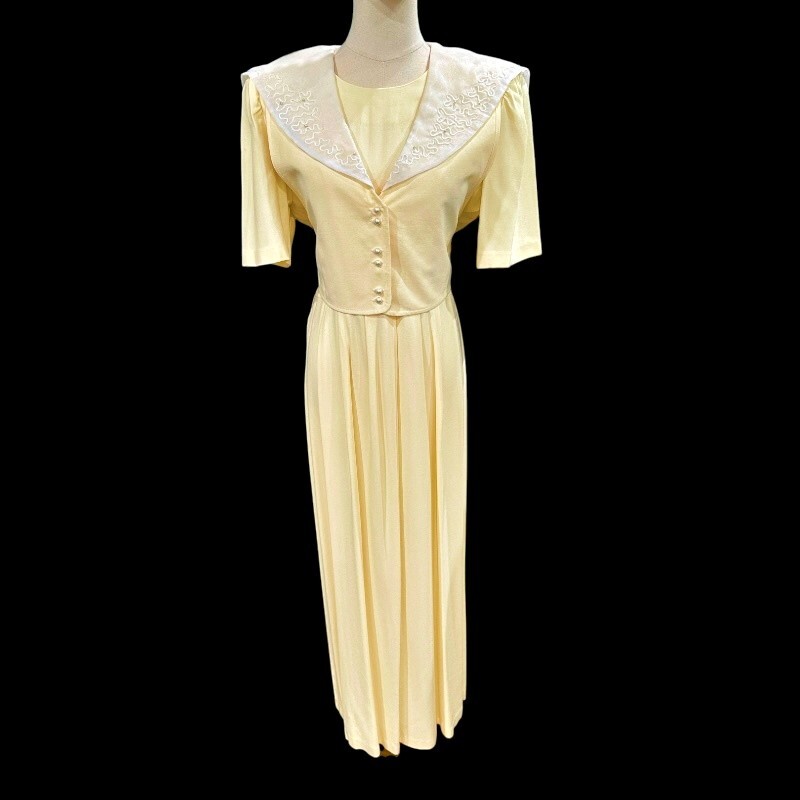 Vintage 70s 80s Yellow Prairie Dress Sears 10 (M) Cottagecore Sailor Collar NWT