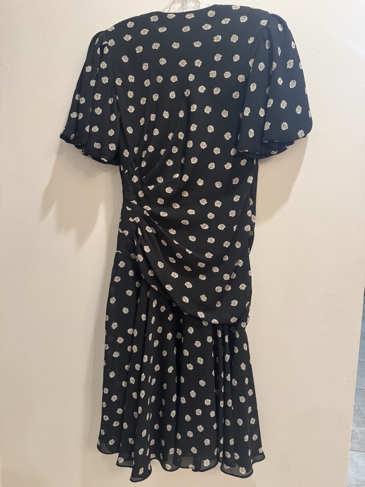 VTG 1980s Liz Roberts Secretary Dress Black+ White Floral Pattern Normcore