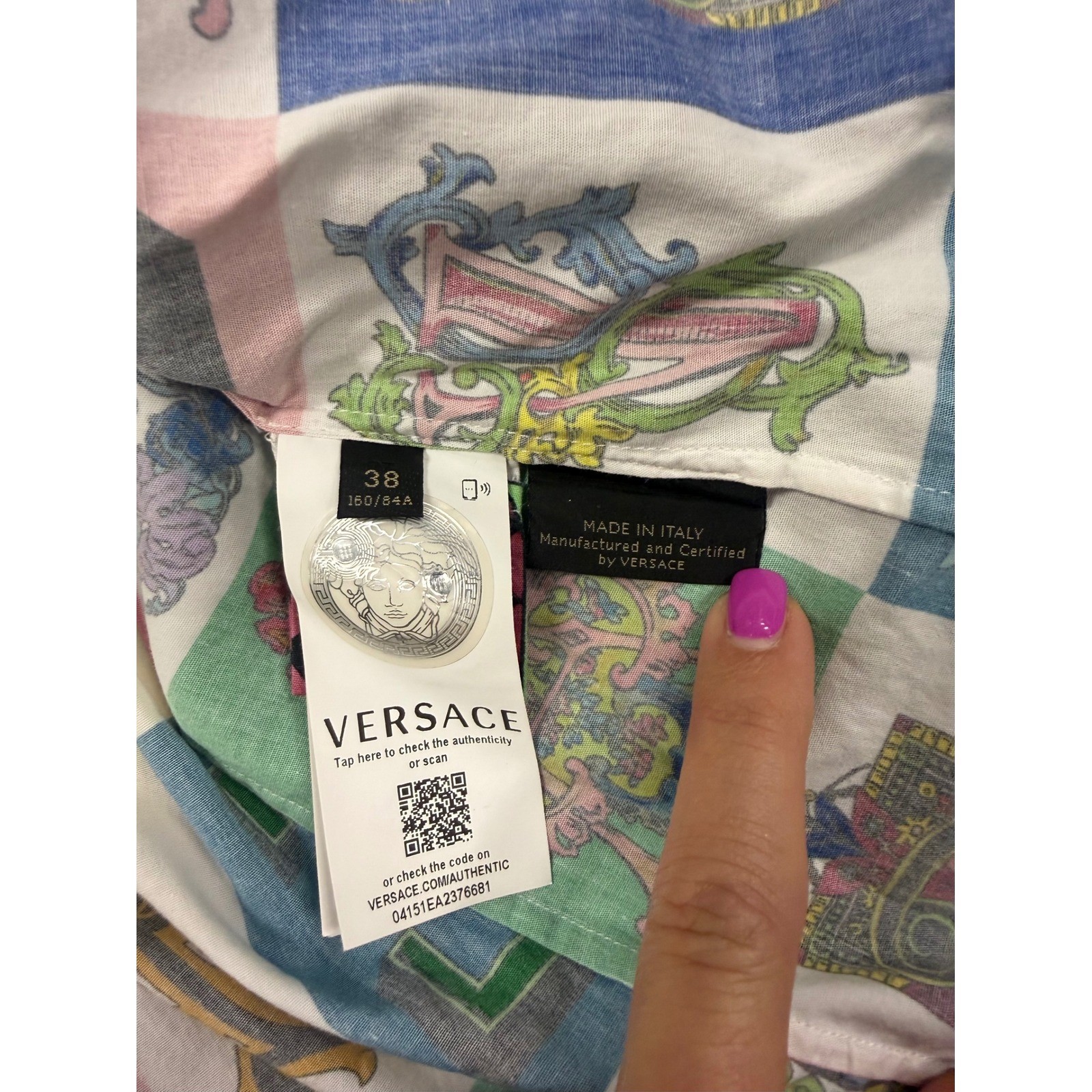 Authentic Versace Alphabet Print Cotton Short Sleeve Button Down Shirt 38 Small