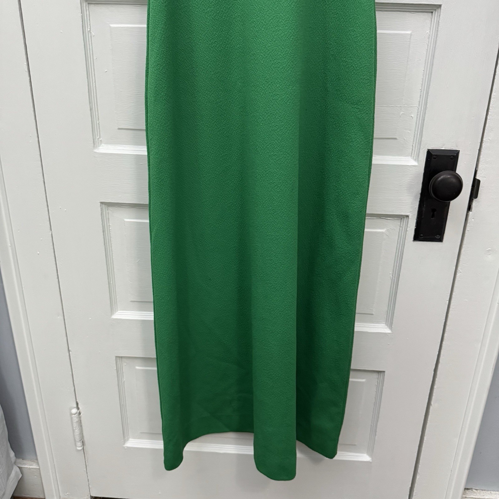 Vintage 60s 70s Green Mock Neck Maxi Dress XS Striped USA Sleeveless Mod