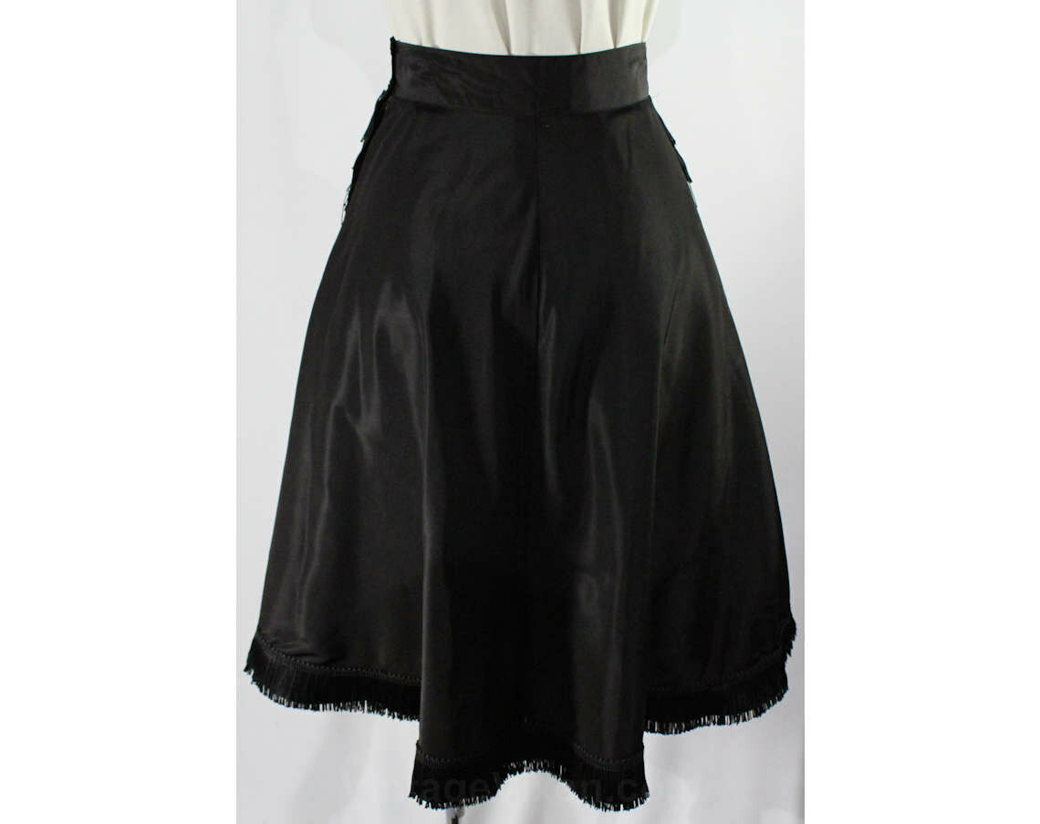 Size 2 1940s Cigarette Girl Style Black Skirt Flared Taffeta Fringe Small Pin Up