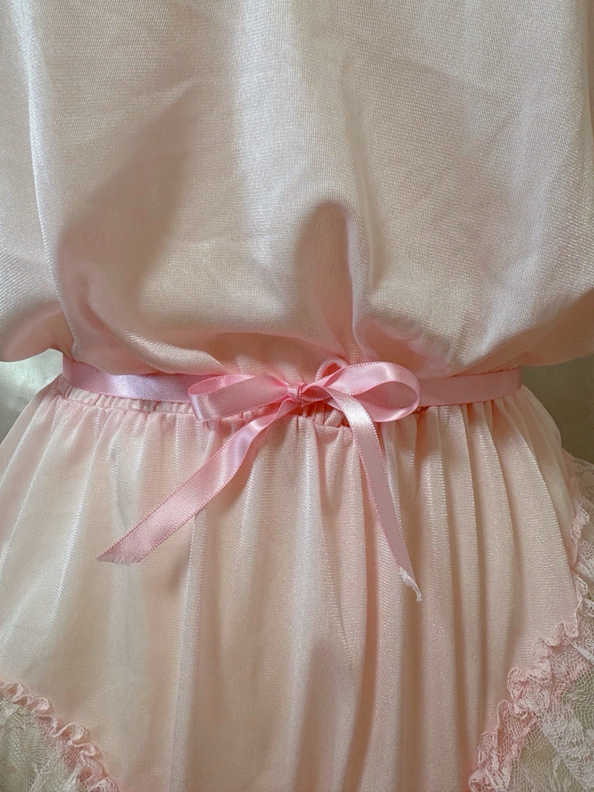 Vintage 1970s Lace Lingerie Teddy Nightgown Romper Bodysuit USA Pink Kawaii