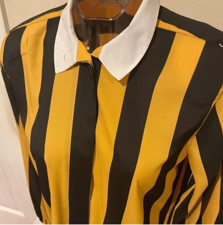 Anne Kline vintage black and yellow strip blouse