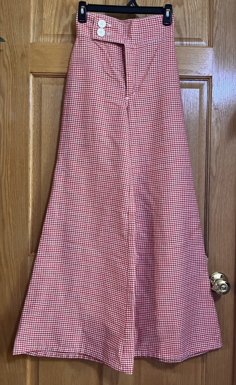 VTG 1970s Lady Checkered Gingham Red & White Hippie Wide Leg Bell Bottom Pants