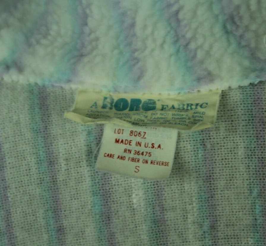 Vintage 80s Borg Plush Robe Small Deep Pile Fleece White Pastel Stripe Fluffy