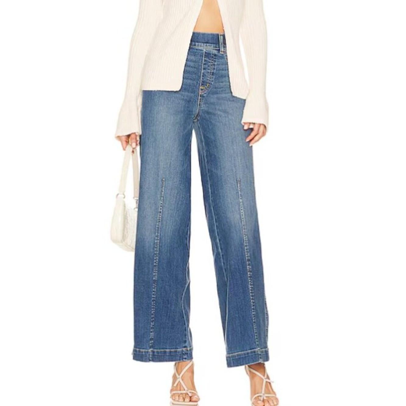 SPANX Seamed Front Wide Leg Denim Jeans Size Medium Vintage Indigo