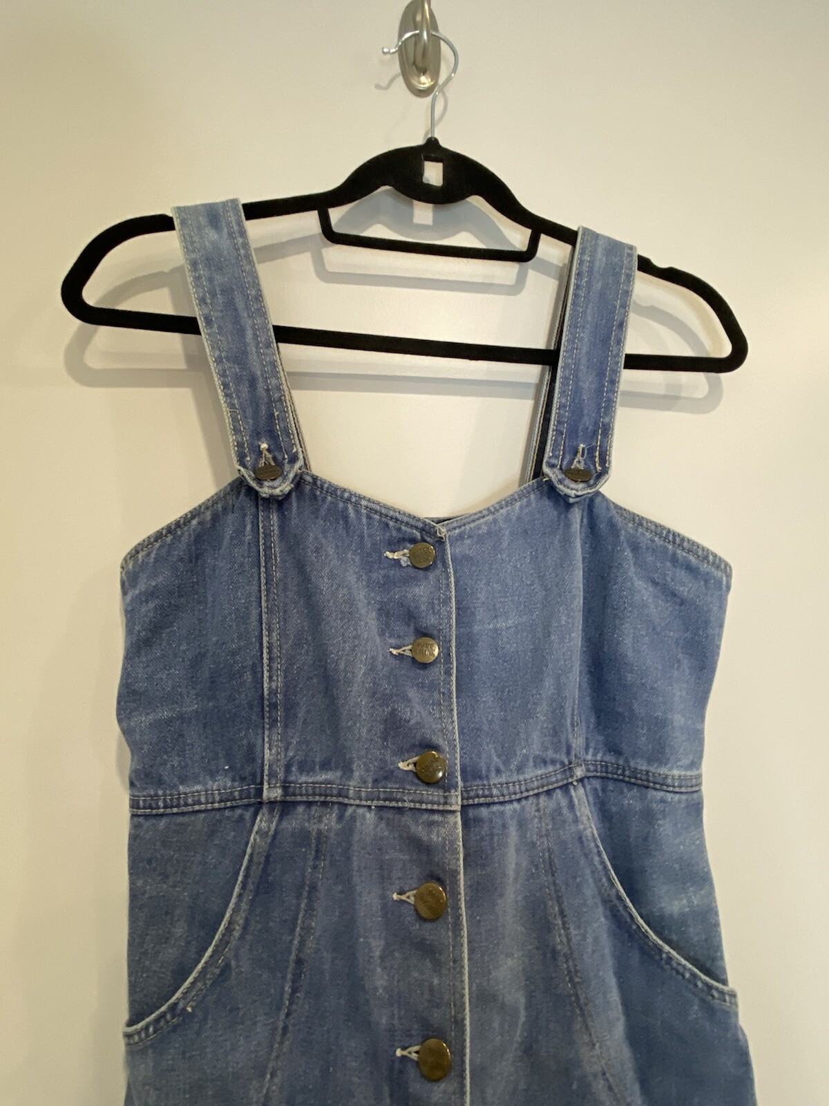 Vintage 70s/80s Kumar Bros Denim Jumper Overalls Dress Midi Rigid Denim Rare