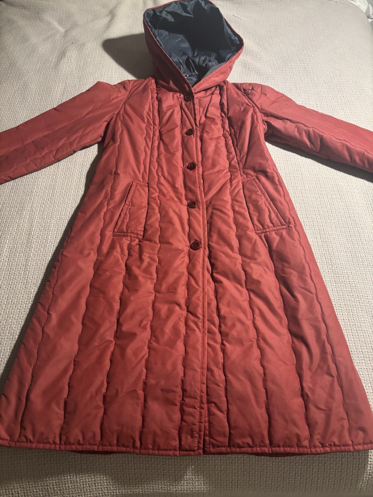 Vtg White Bear Of St Paul Red Women’s Winter Coat Button Up With Blue Lining
