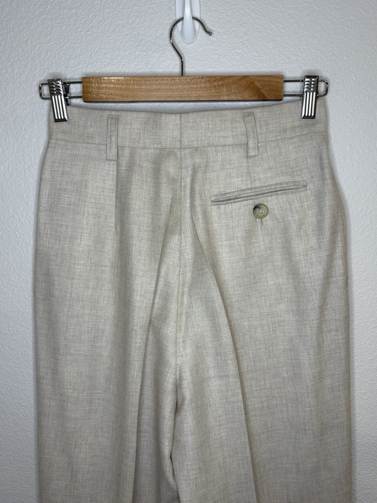 Vtg MONDI Germany 100% Virgin Wool Pleated Slacks US 2 34 Oatmeal High Rise