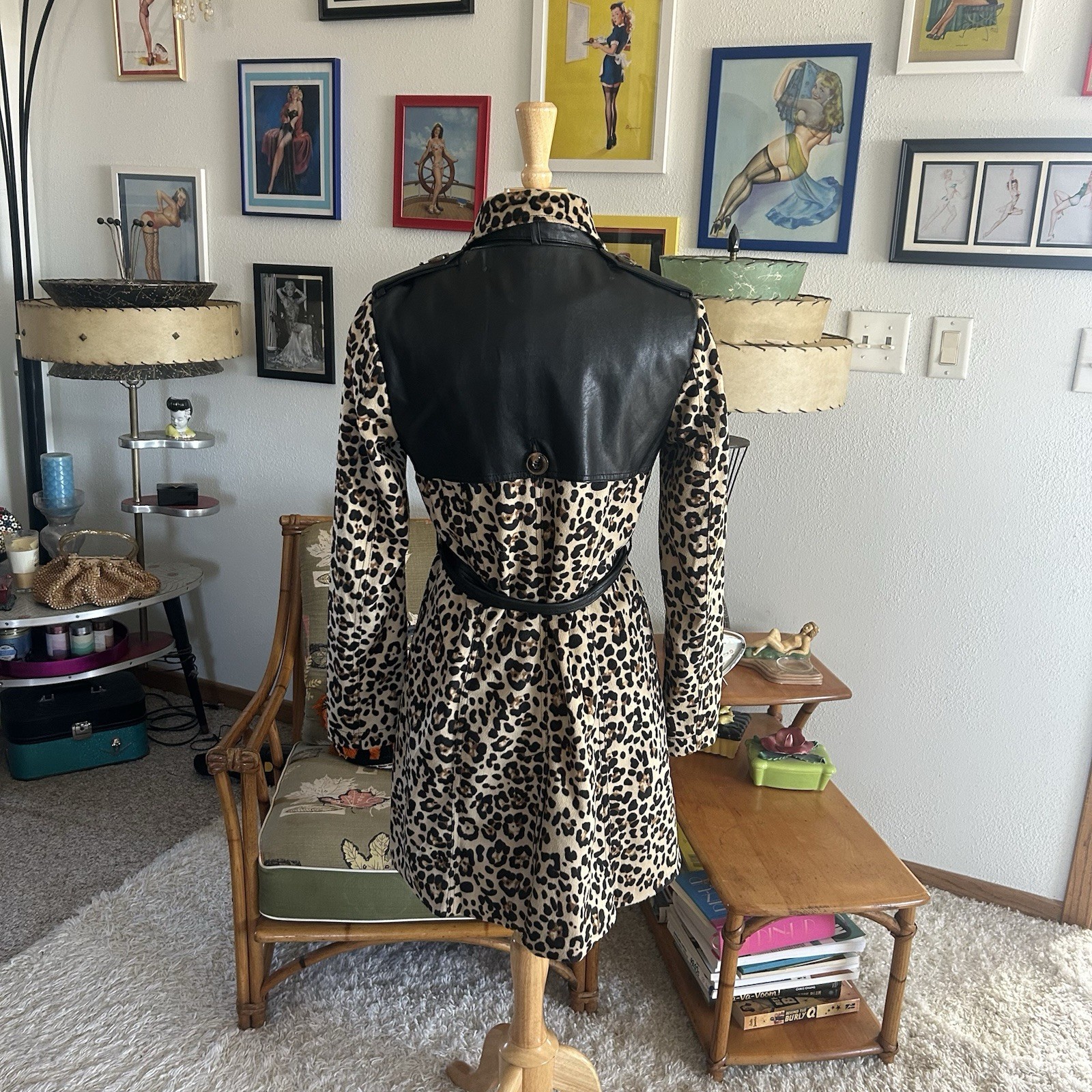 Retro 1950s style Coat | Leopard | Trench | Belted | S M | Colorblock | 60s
