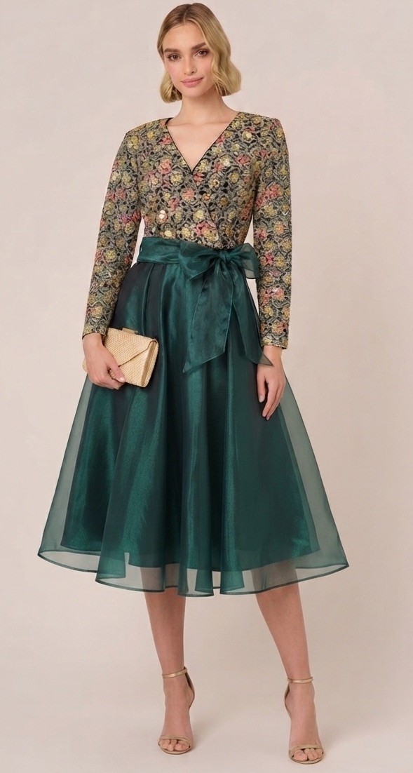 Vintage 1980 Jonathan Tait Metallic Organza Fit Flare Dress Sz 10 Teal USA NOS