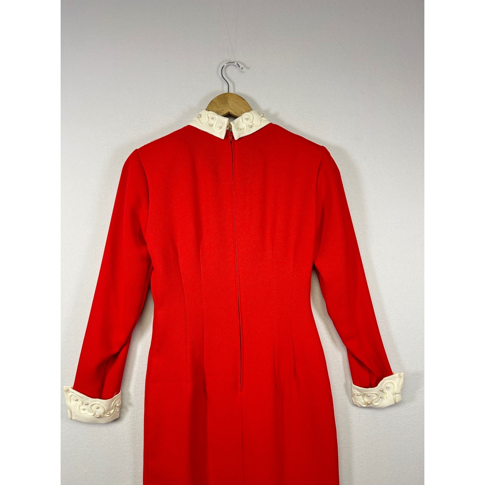 Statement Misty Lane Vintage Midi Dress Womens 4 Red Pearl Long Sleeve ormal